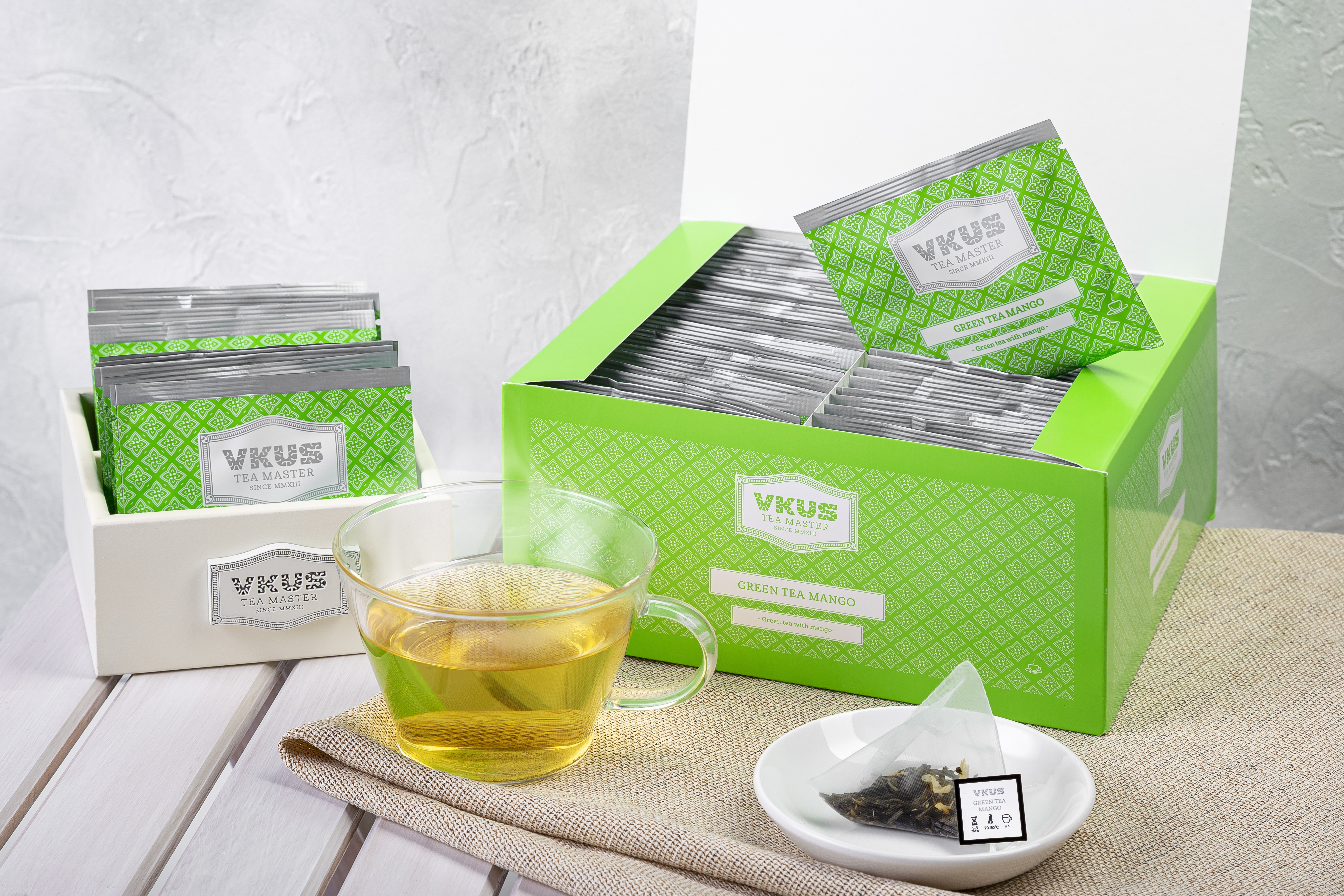 Зеленый чай VKUS Манго, в пирамидках на чашку, 50 шт. х 2 гр.